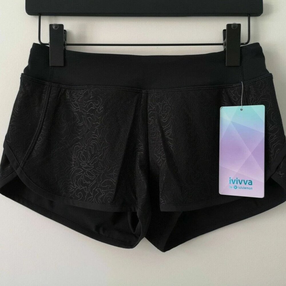 NWT IVIVVA by LULULEMON Black Lace Speedy Short Lined Girl's 14 Special Edition
